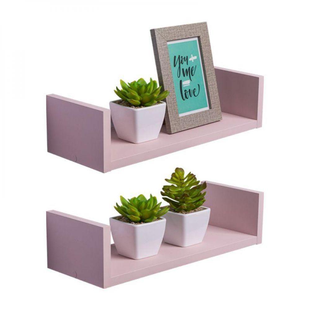 Kit 2 Prateleiras U 50 X 10cm Rosa Claro Suporte Invisível - 1