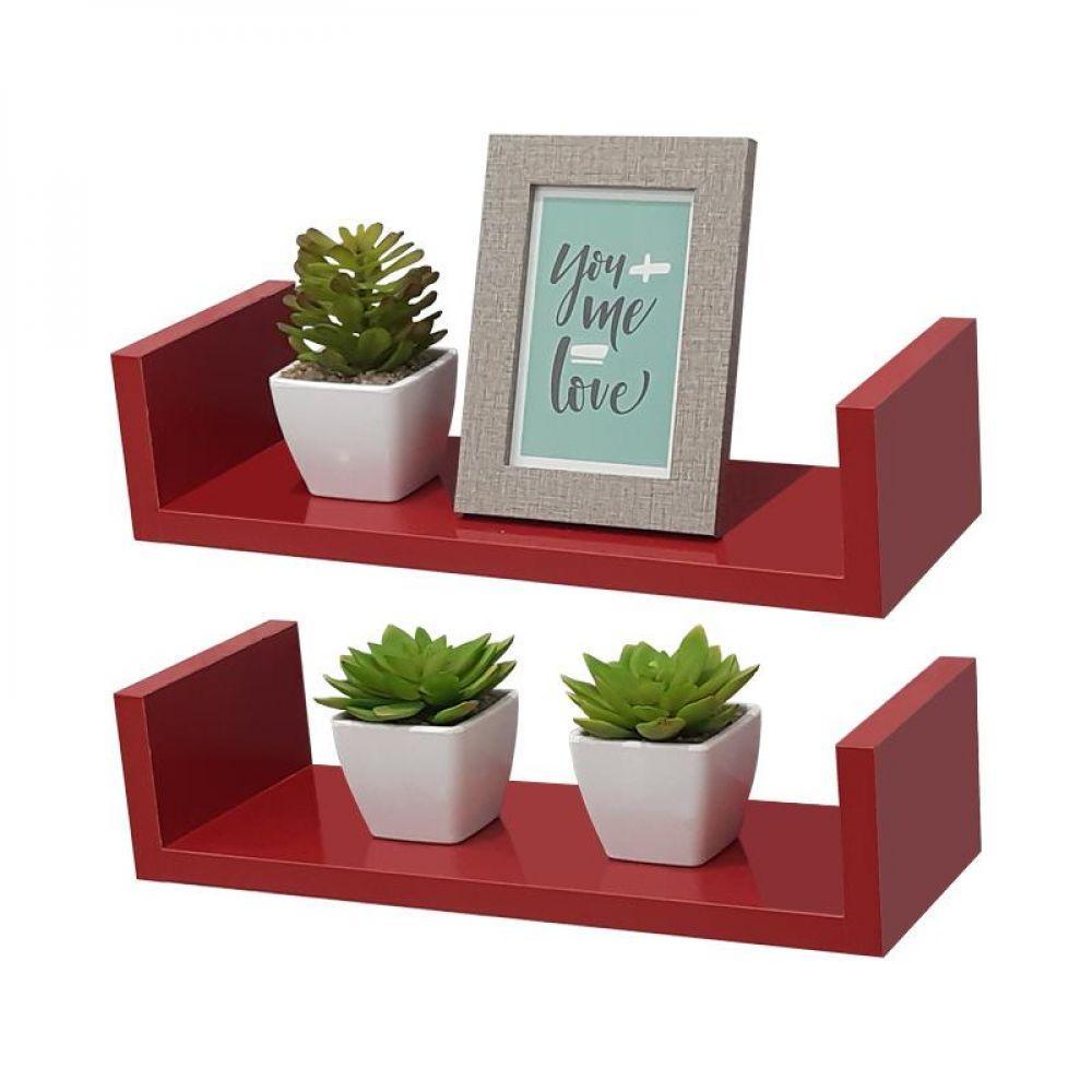 Kit 2 Prateleiras U 40 X 20cm Vermelha Suporte Invisível - 2