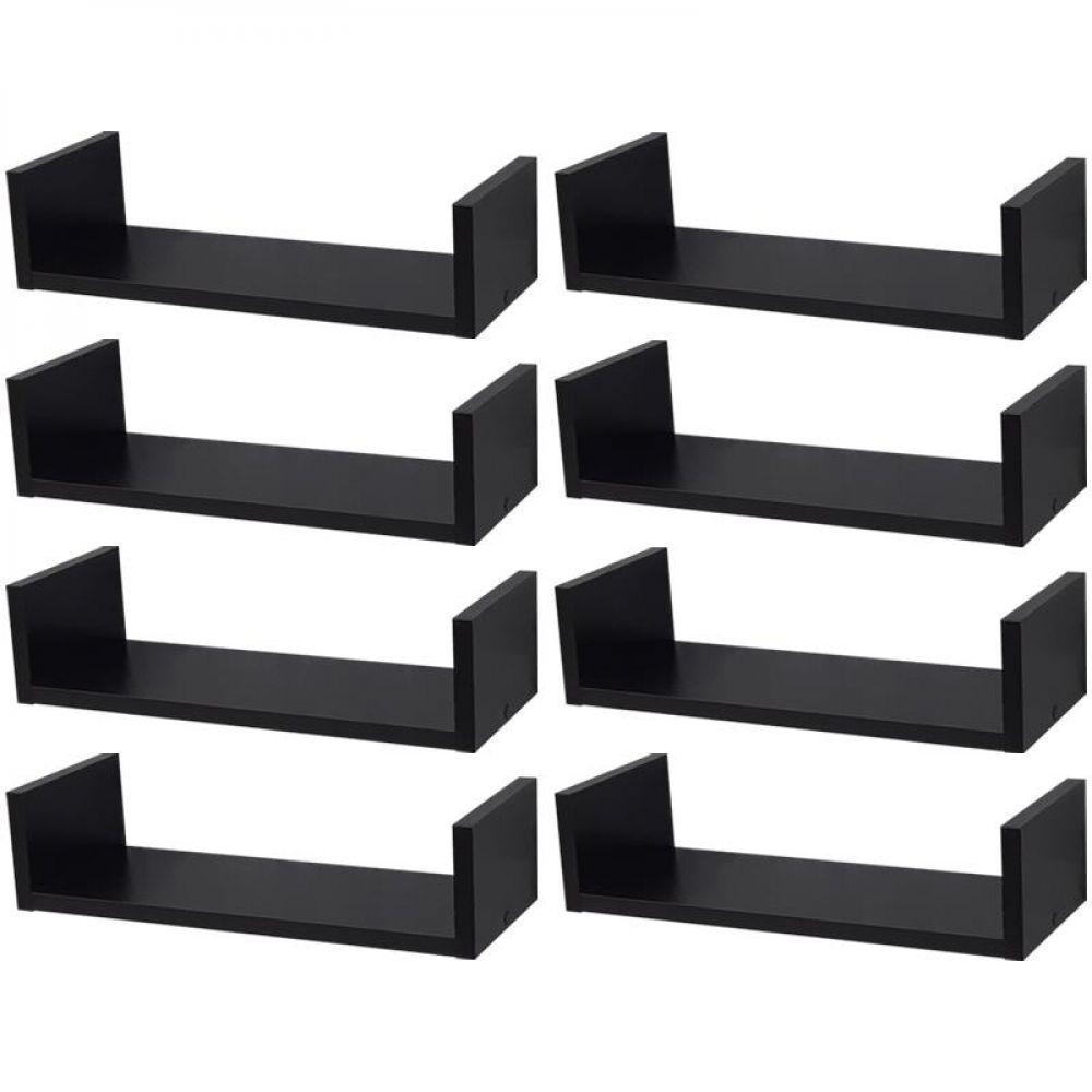 Kit 8 Prateleiras U 40 x 10cm Preta Suporte Invisível - 1