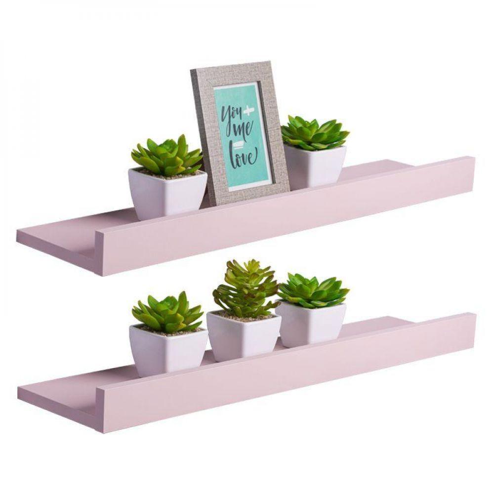 Kit 2 Prateleiras Porta Quadros 70 X 15cm Rosa Claro - 1