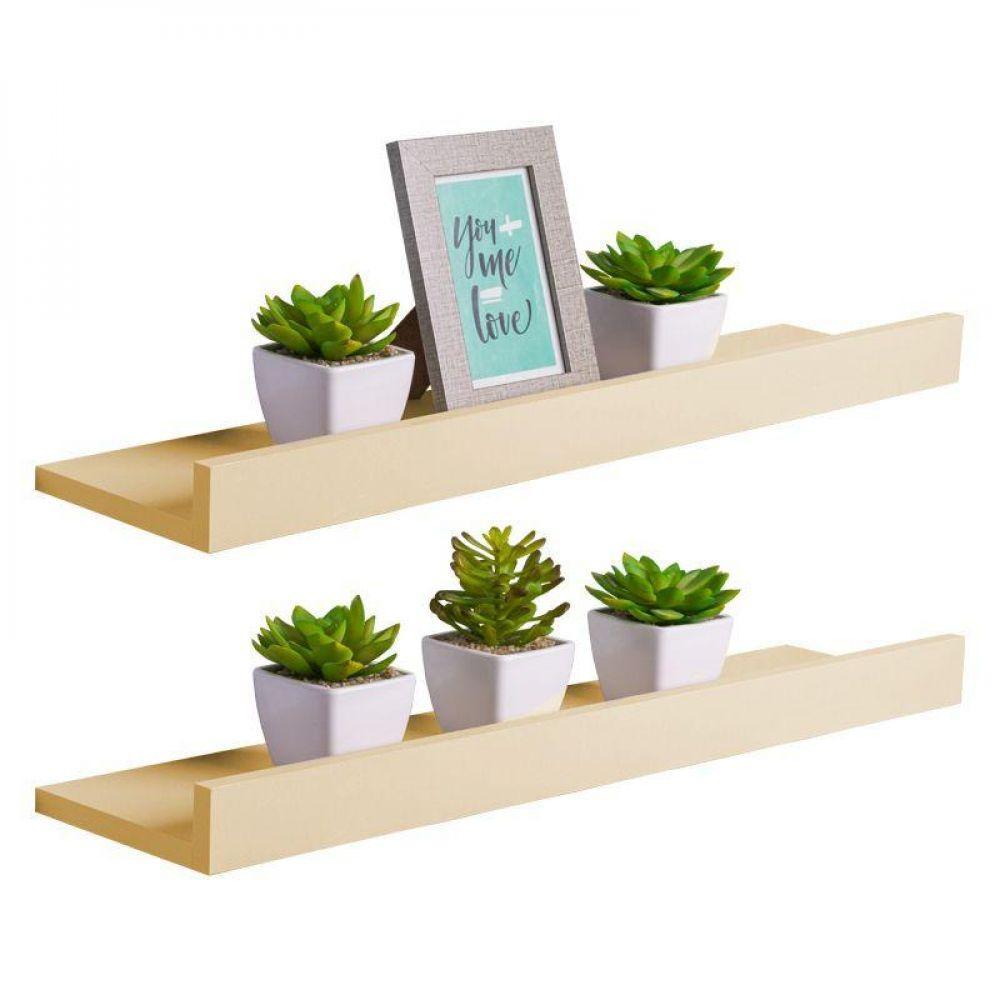 Kit 2 Prateleiras Porta Quadros 70 X 10cm Bege Claro - 1