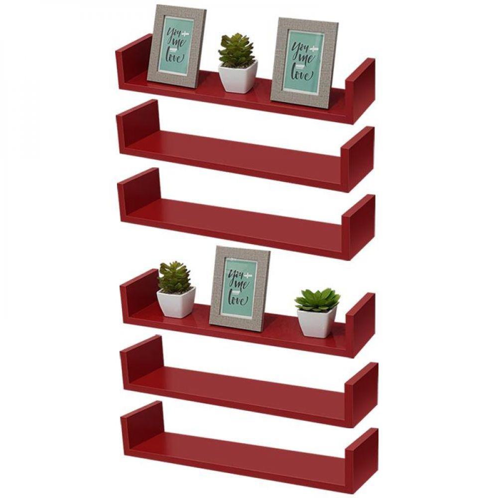 Kit 6 Prateleiras U 50 X 25cm Vermelha Suporte Invisível - 1