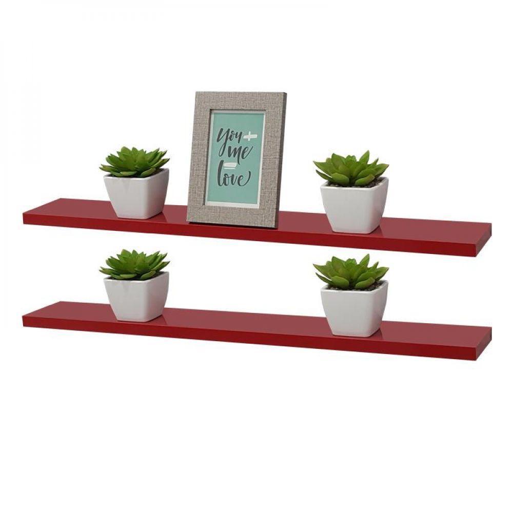 Kit 2 Prateleiras 60 X 15cm Vermelha Suporte Invisível - 2