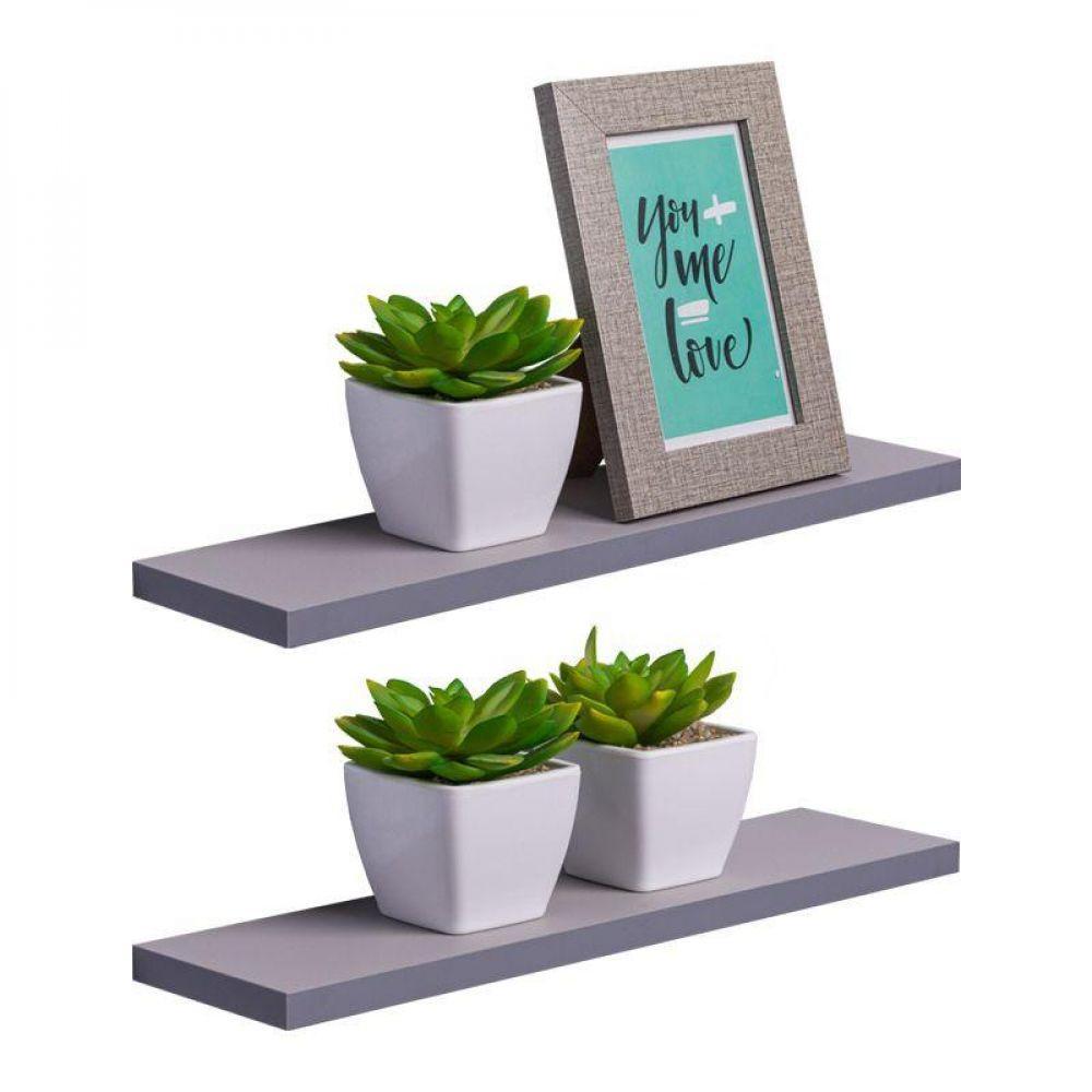 Kit 2 Prateleiras 50 X 15cm Cinza Claro Suporte Invisível - 1