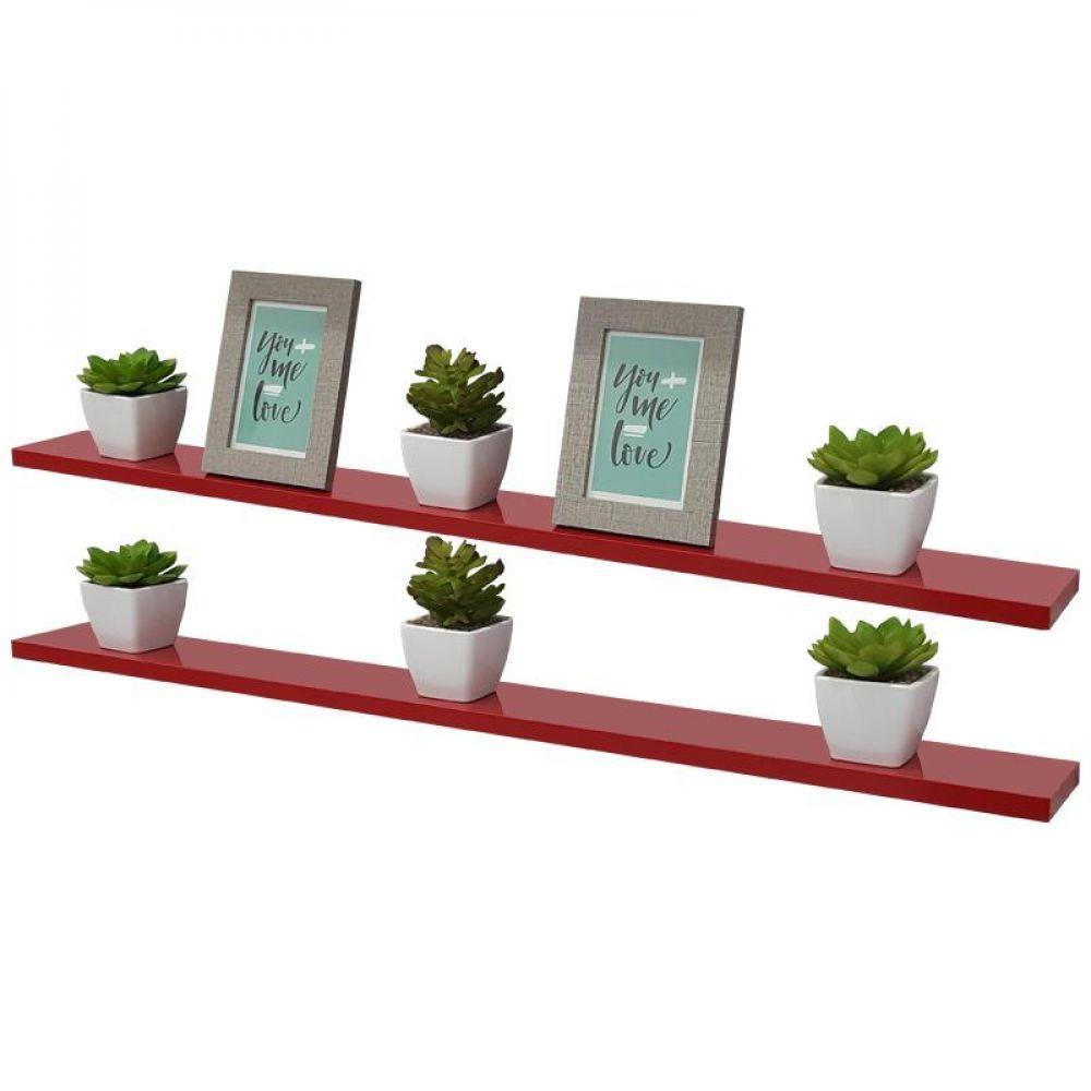 Kit 2 Prateleiras 100 X 10cm Vermelha Suporte Invisível - 6