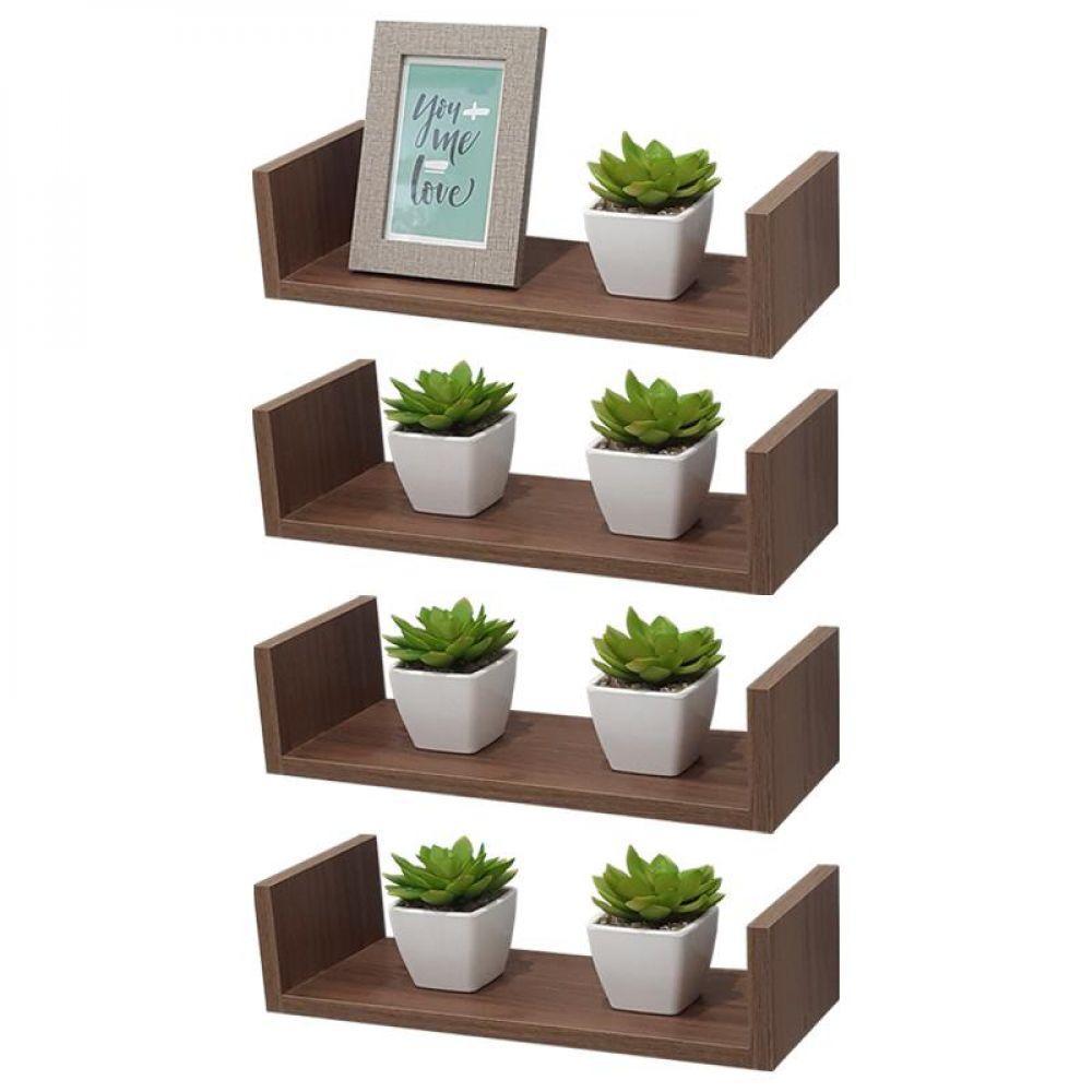 Kit 4 Prateleiras U 40 x 20cm Nogal Suporte Invisível - 2