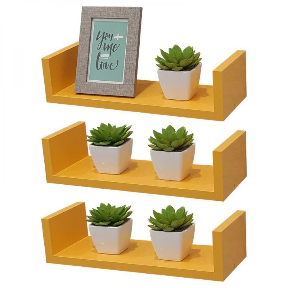 Kit 3 Prateleiras U 50 X 20cm Amarela Suporte Invisível - 2