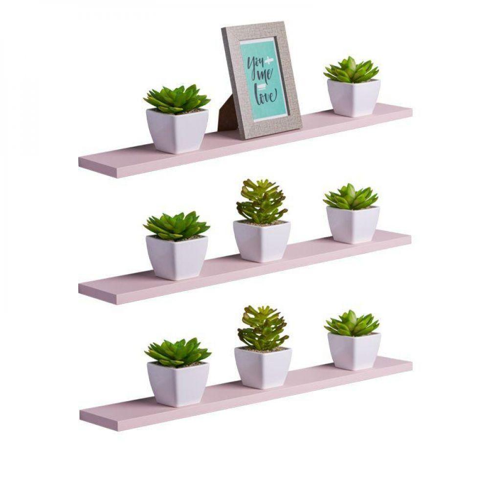 Kit 3 Prateleiras 70 X 15cm Rosa Claro Suporte Invisível - 1