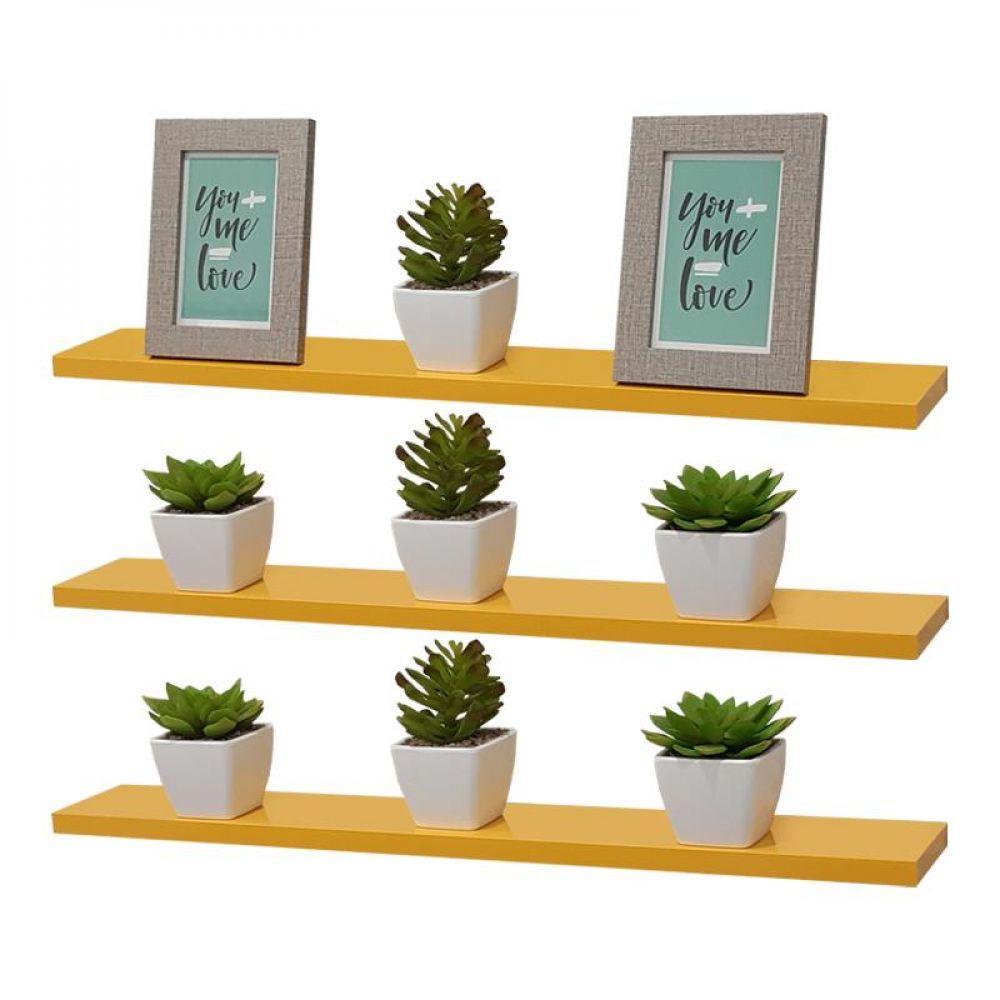 Kit 3 Prateleiras 70 X 15cm Amarela Suporte Invisível - 3