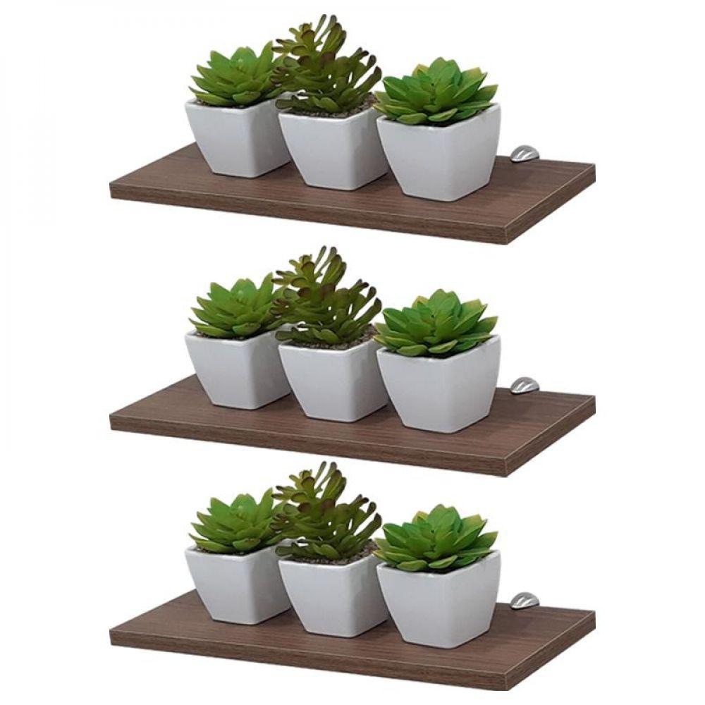 Kit 3 Prateleiras 40 X 15cm Nogal Com Suporte Tucano - 2