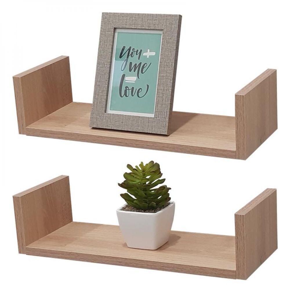 Kit 2 Prateleiras U 40 x 10cm Carvalho Suporte Invisível - 2