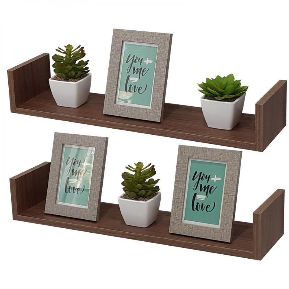 Kit 2 Prateleiras U 100 X 10cm Nogal Suporte Invisível - 2