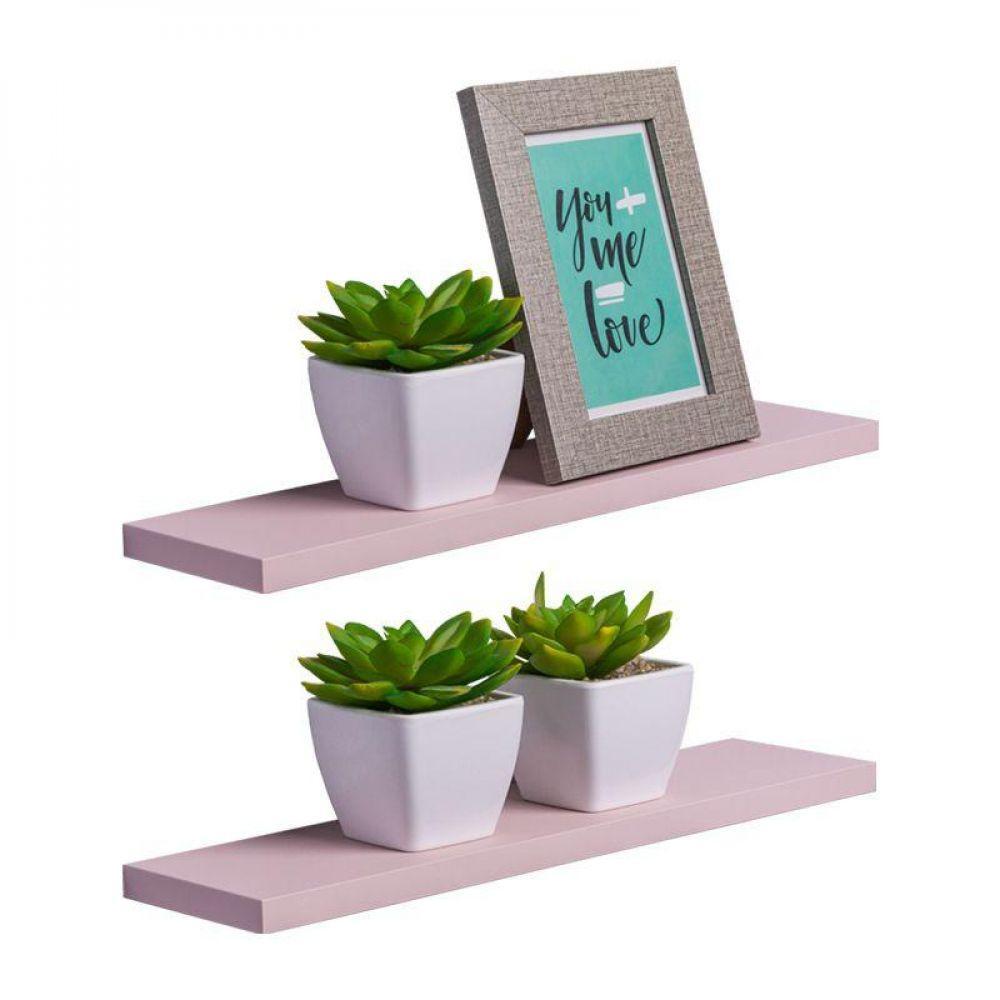 Kit 2 Prateleiras 50 X 20cm Rosa Claro Suporte Invisível - 1