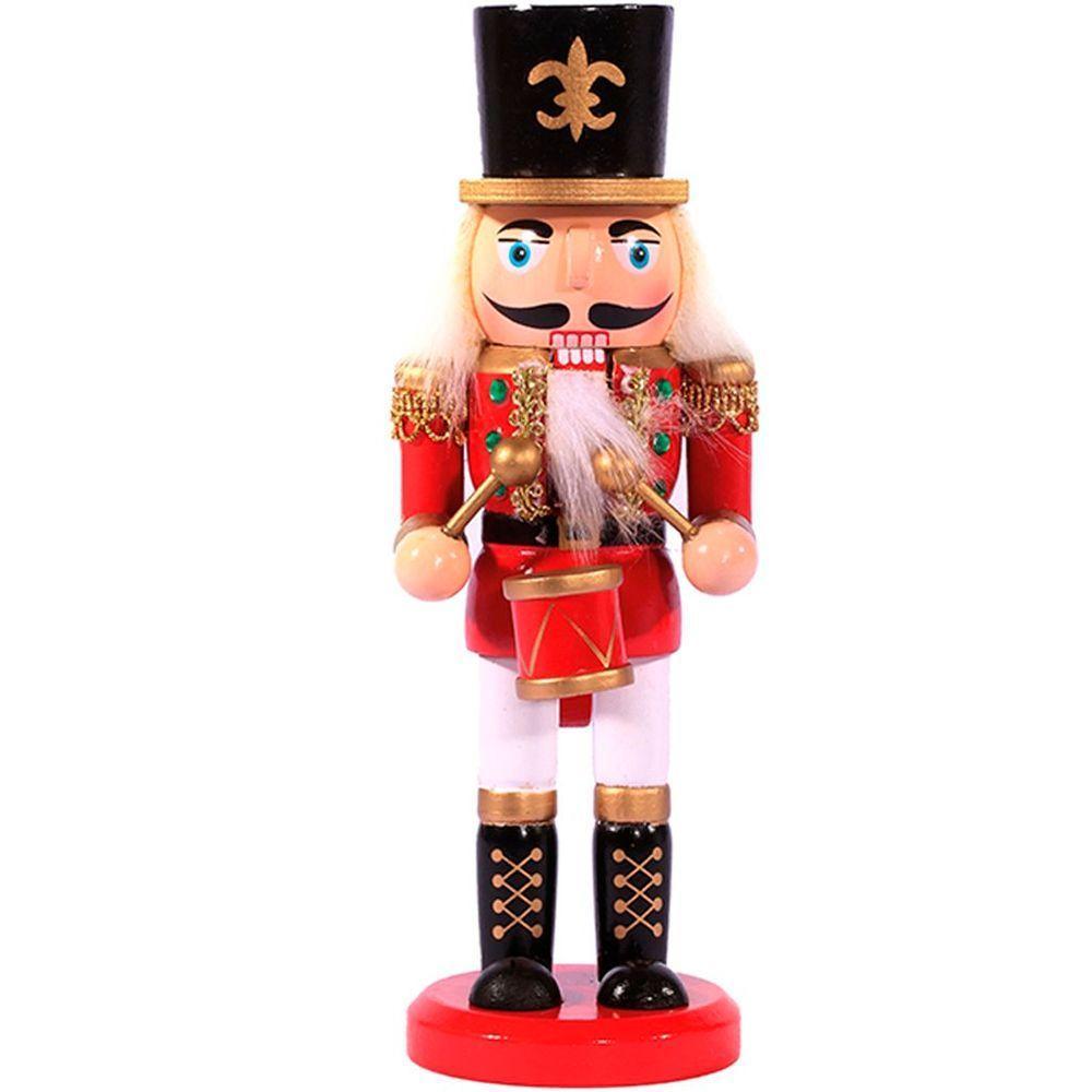 Boneco Natal Papai Noel Madeira Quebra Nozes Tambor 20cm - 1