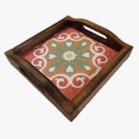 Bandeja Café Da Manhã Madeira Maciça Com Azulejo Azulejo G3 - 1