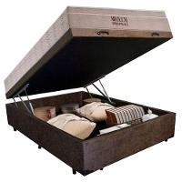 Cama Baú Casal Suede + Colchão Casal Ortobom Airtech Molas Superpocket (65x138x188) marrom