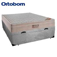 Cama Baú Casal Suede + Colchão Casal Ortobom Airtech Molas Superpocket (65x138x188) cinza