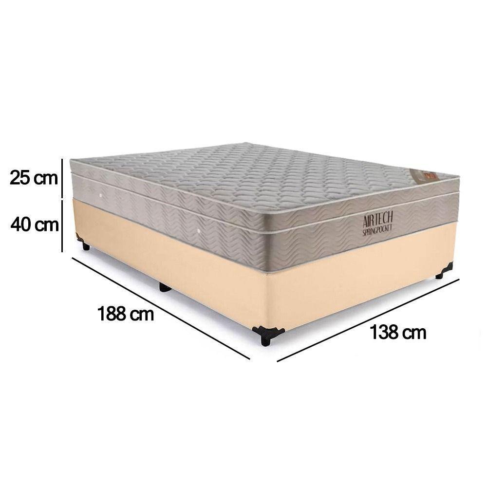 Cama Baú Casal Sintético + Colchão Casal Ortobom Airtech Molas Superpocket (65x138x188) bege - 6