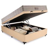 Cama Baú Casal Sintético + Colchão Casal Ortobom Airtech Molas Superpocket (65x138x188) bege - 3