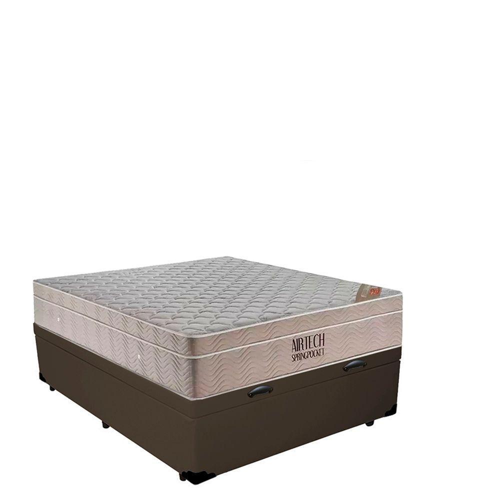 Cama Baú Casal Sintético + Colchão Casal Ortobom Airtech Molas Superpocket (65x138x188) marrom - 4