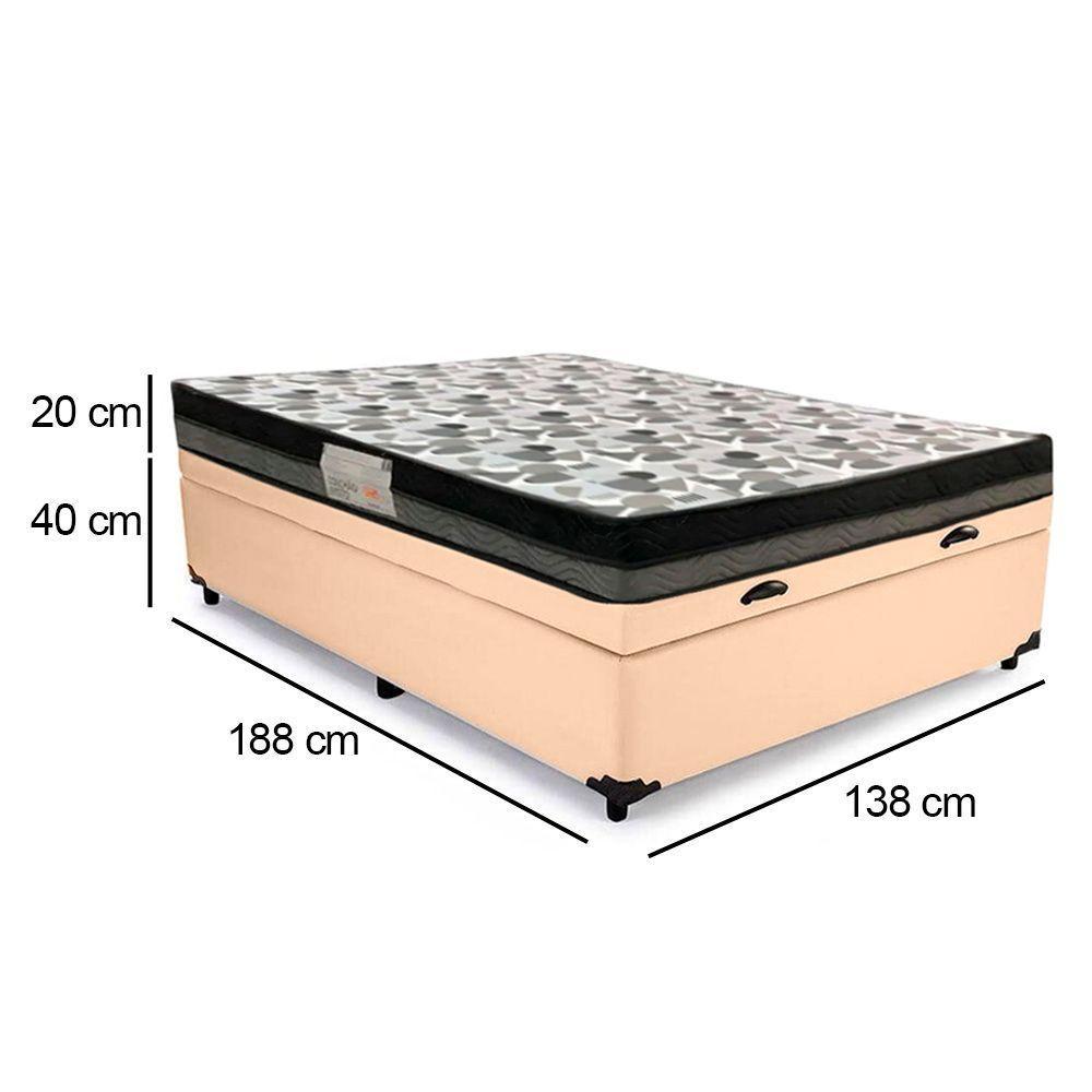 Cama Baú Casal Sintético + Colchão Casal Ortobom Iso Dupla Face 60x138x188 bege - 5