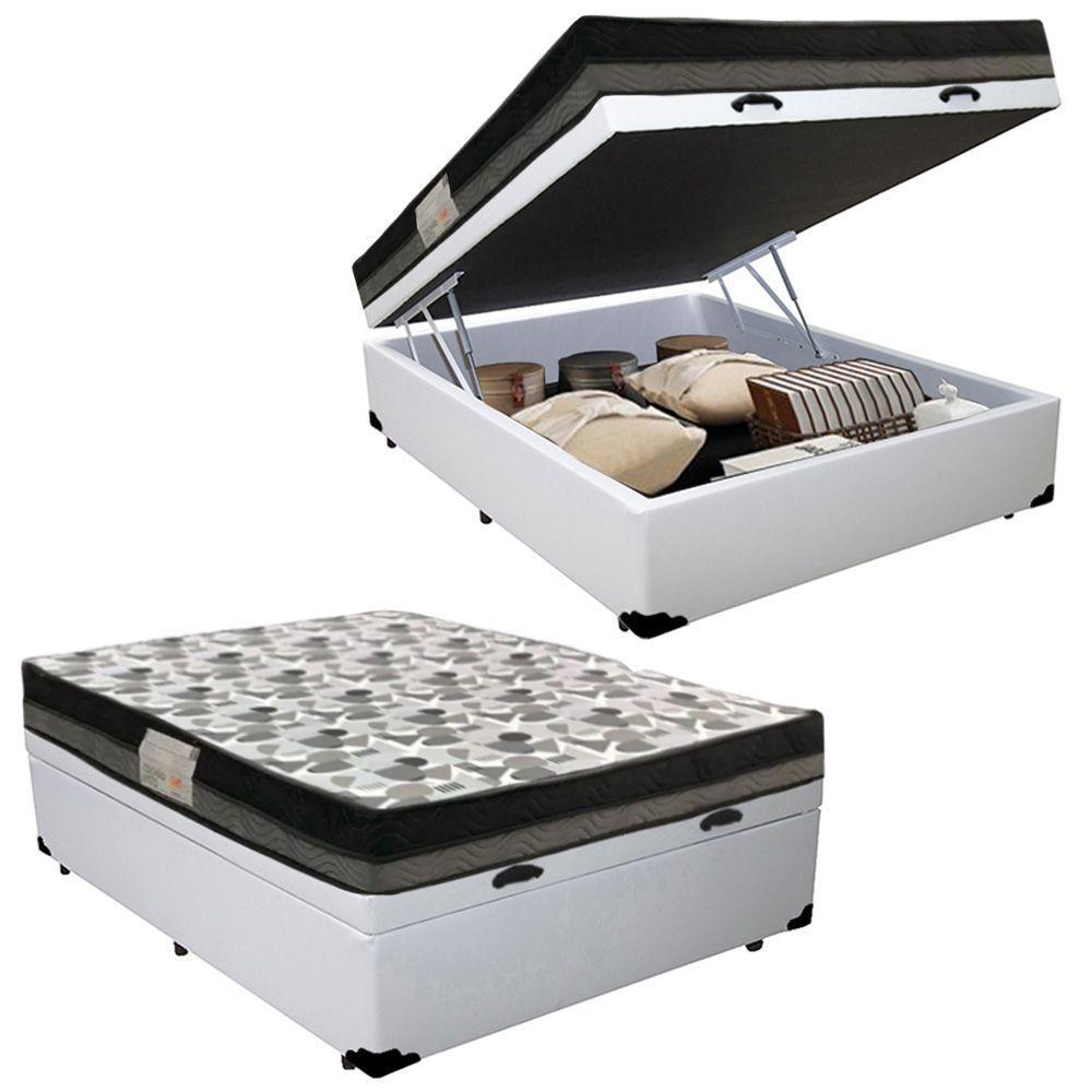 Cama Baú Casal Sintético + Colchão Casal Ortobom Iso Dupla Face 60x138x188 Cor:branco - 1