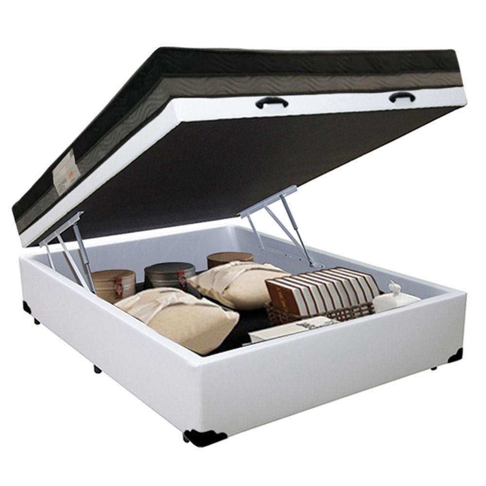 Cama Baú Casal Sintético + Colchão Casal Ortobom Iso Dupla Face 60x138x188 Cor:branco - 2