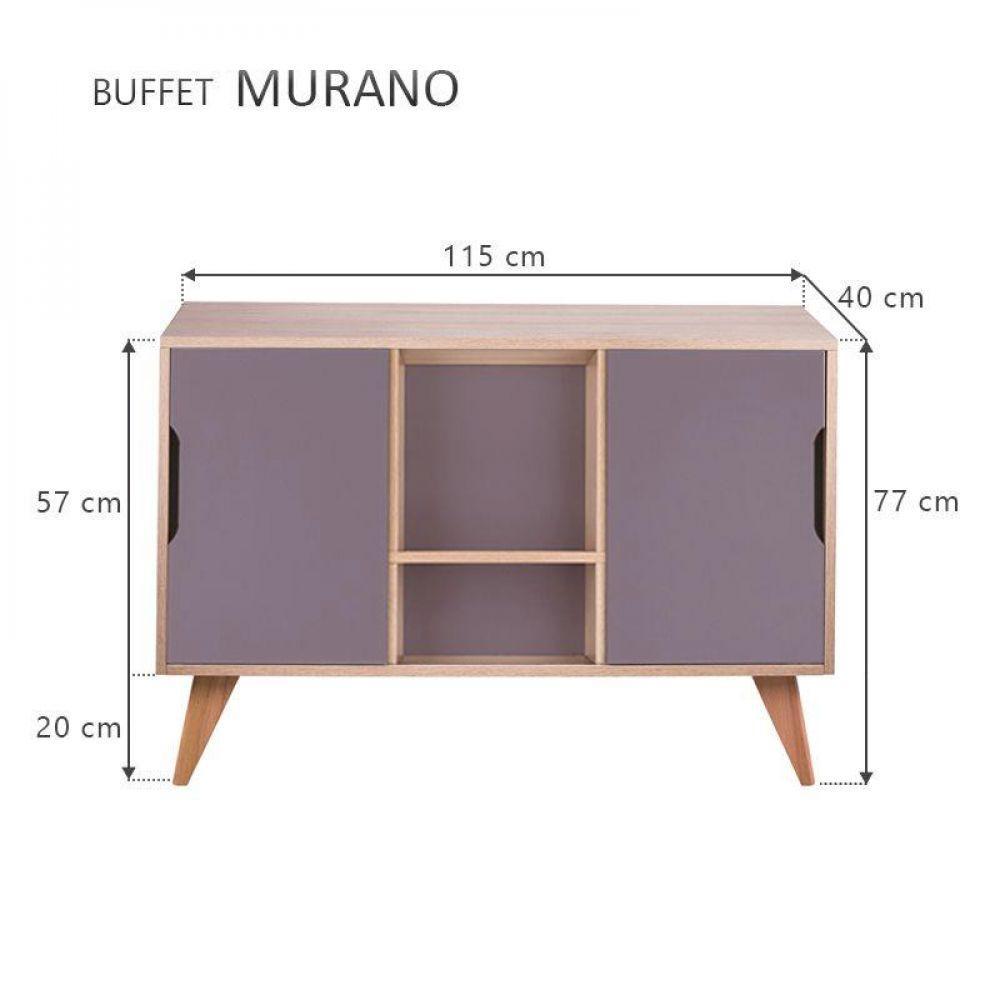 Buffet Aparador Retrô Com 2 Portas Murano Carvalho E Cinza - 2