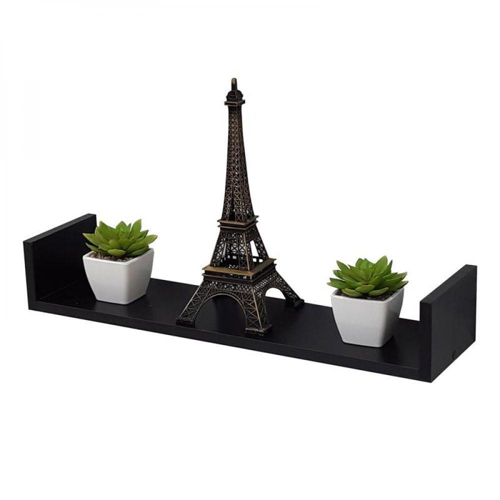 Kit 8 Prateleiras U 60 X 10cm Preta Suporte Invisível - 2