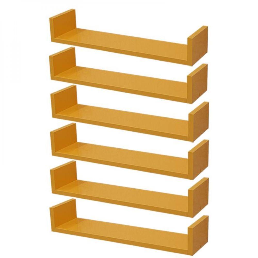 Kit 6 Prateleiras U 50 X 25cm Amarela Suporte Invisível - 1