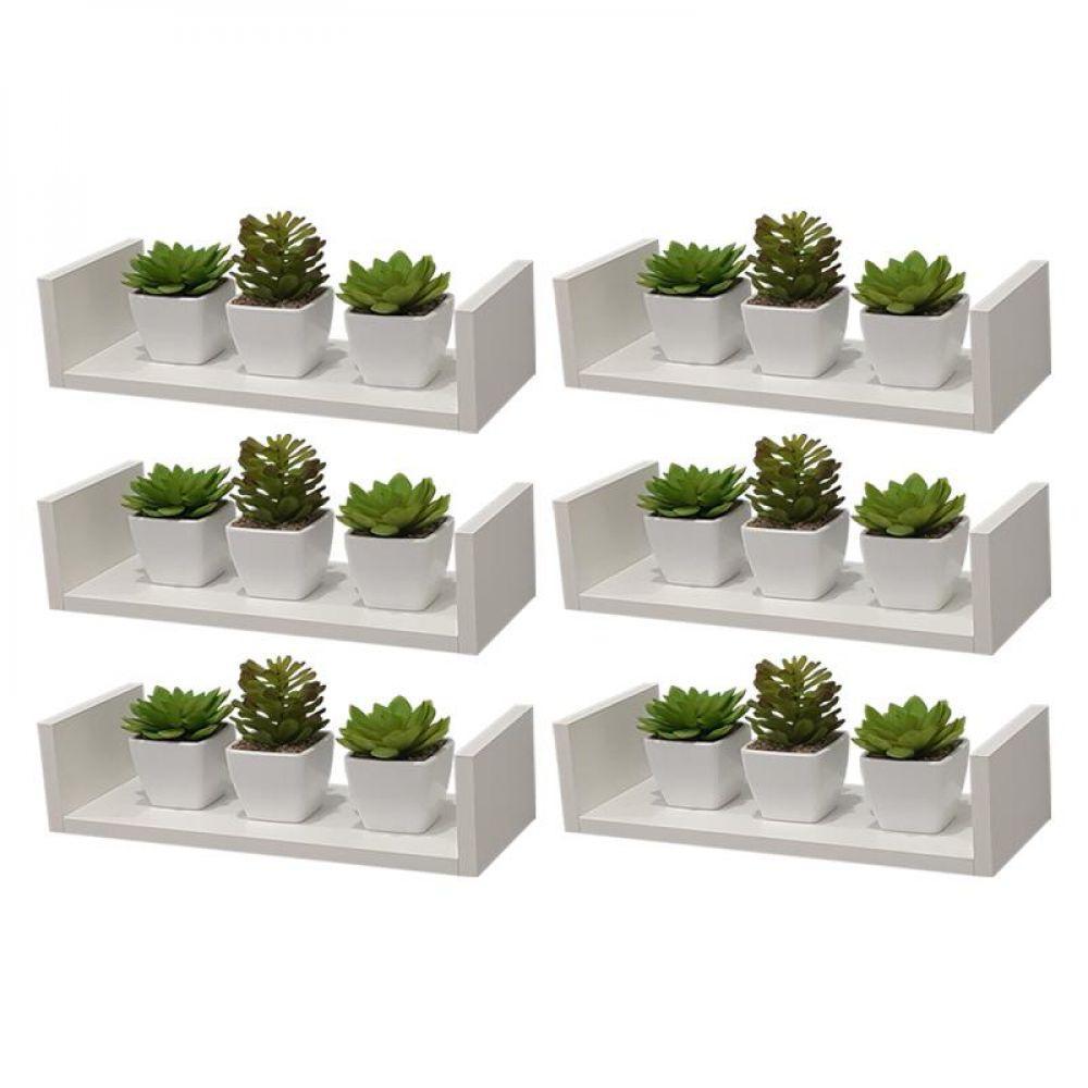 Kit 6 Prateleiras U 50 X 20cm Branca Suporte Invisível - 1