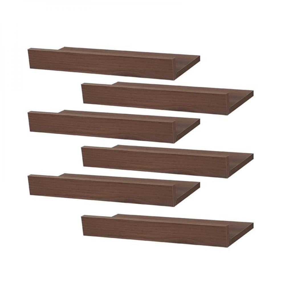 Kit 6 Prateleiras Porta Quadros 40 x 10cm Nogal Suporte Invisível - 1