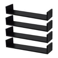 Kit 4 Prateleiras U 50 x 15cm Preta Suporte Invisível - 1