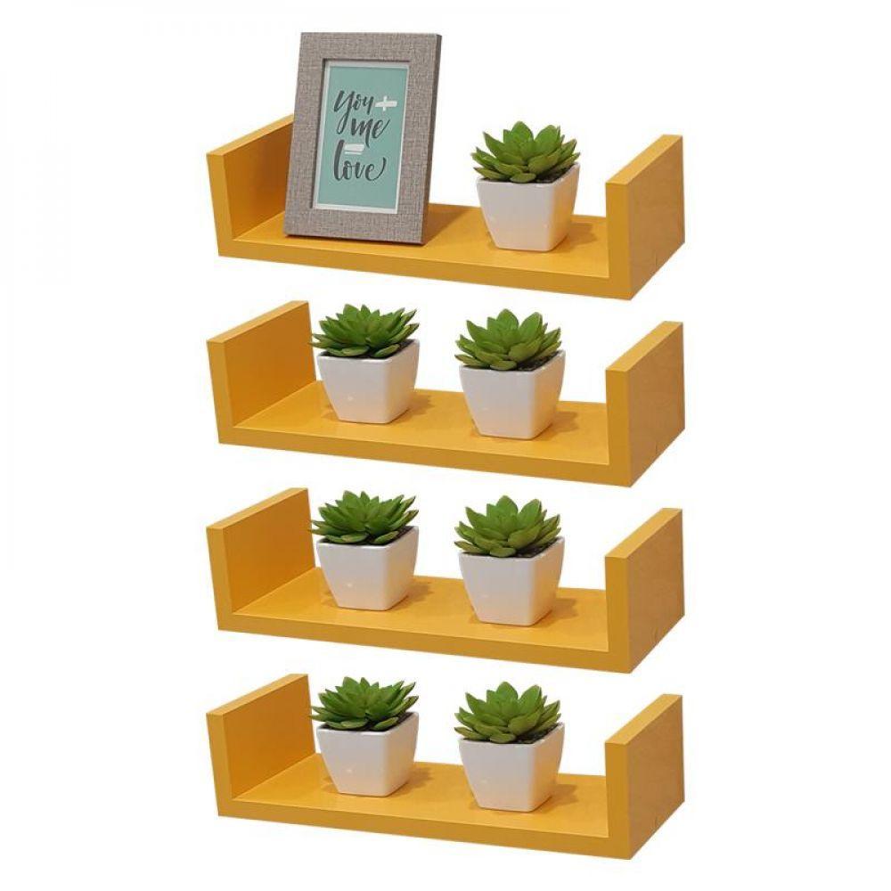 Kit 4 Prateleiras U 40 x 20cm Amarela Suporte Invisível - 2