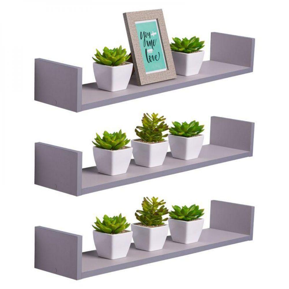 Kit 3 Prateleiras U 90 x 15cm Cinza Claro Invisível - 1