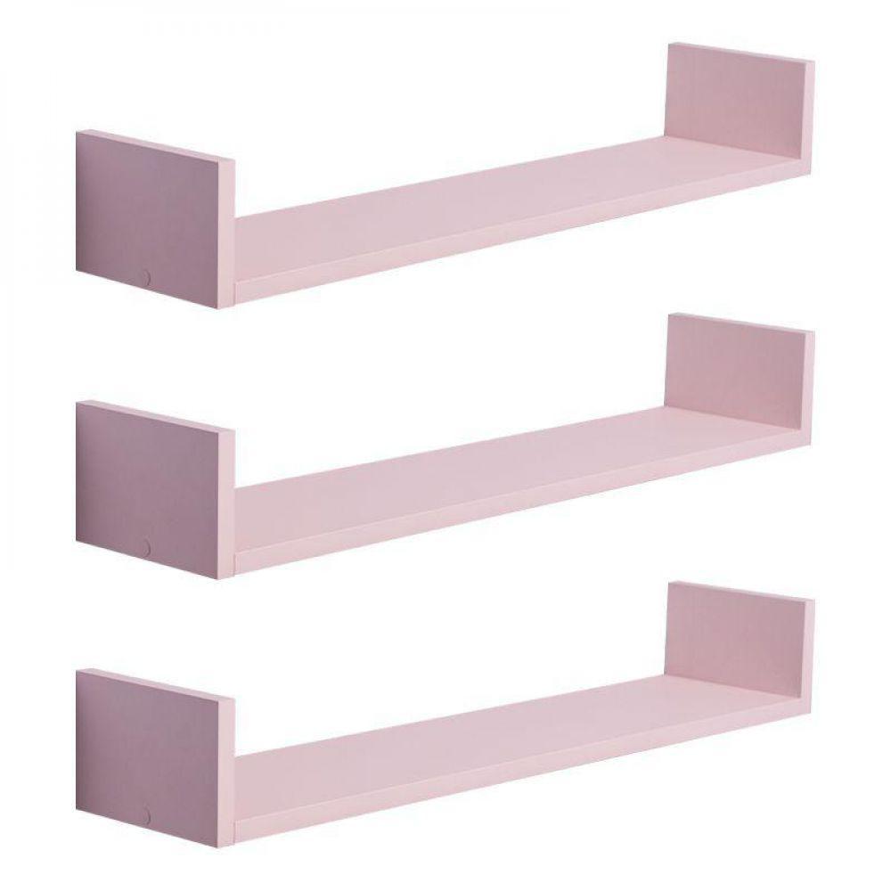 Kit 3 Prateleiras U 80 x 15cm Rosa Claro Invisível - 3