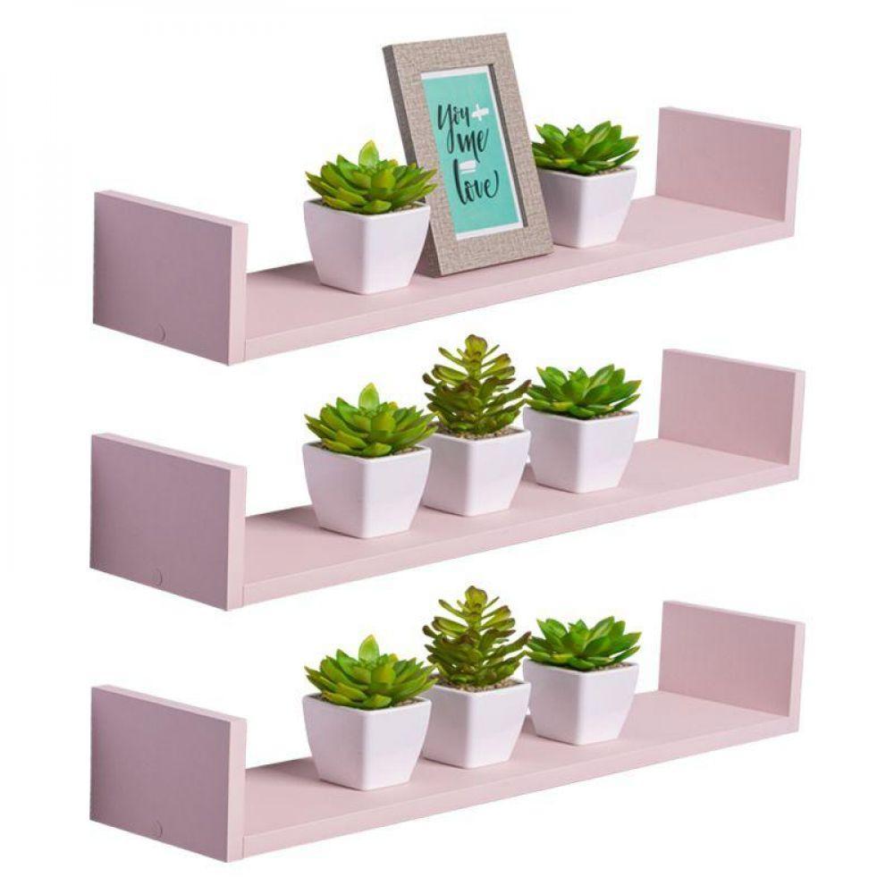 Kit 3 Prateleiras U 70 X 10cm Rosa Claro Suporte Invisível - 1