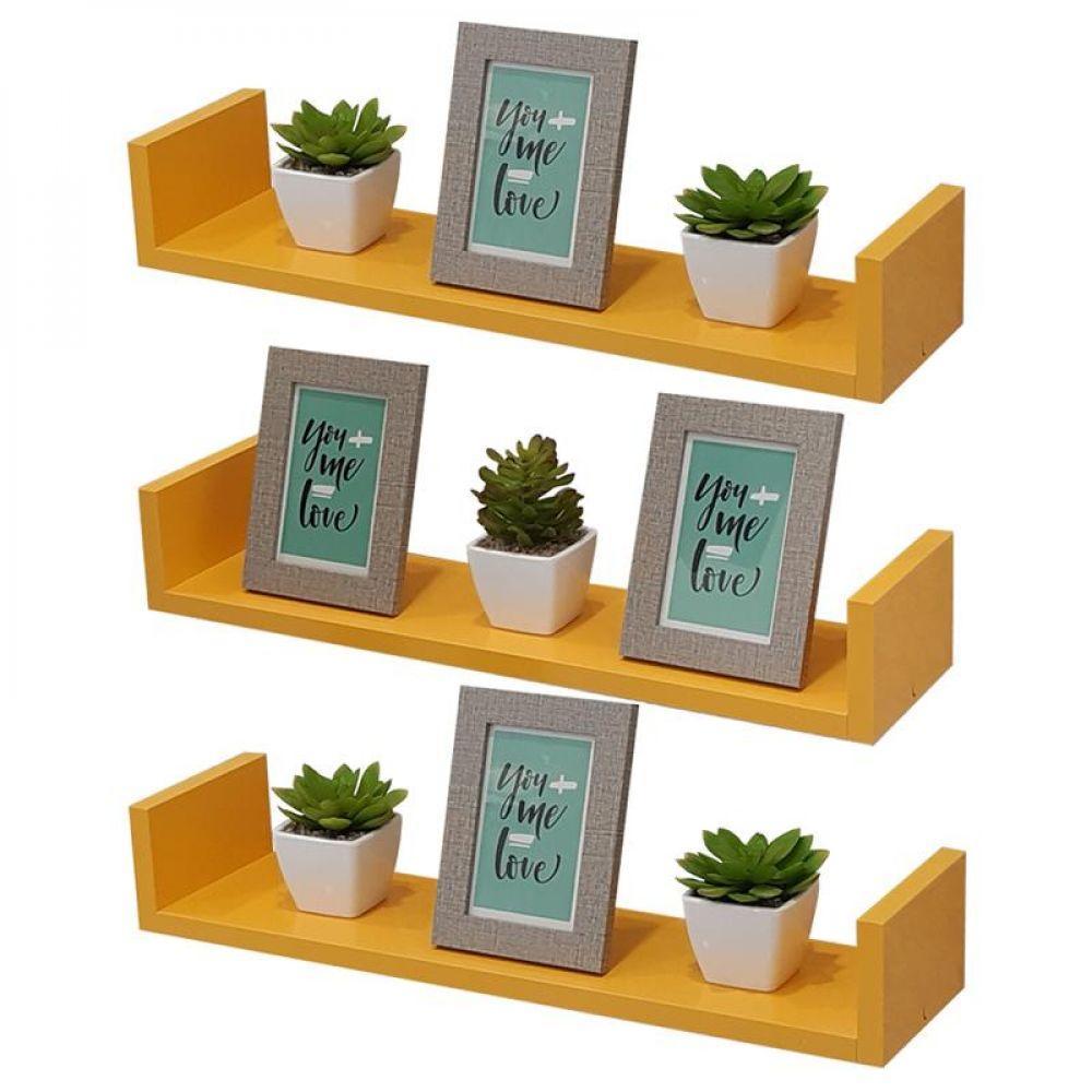 Kit 3 Prateleiras U 60 X 10cm Amarela Suporte Invisível - 2