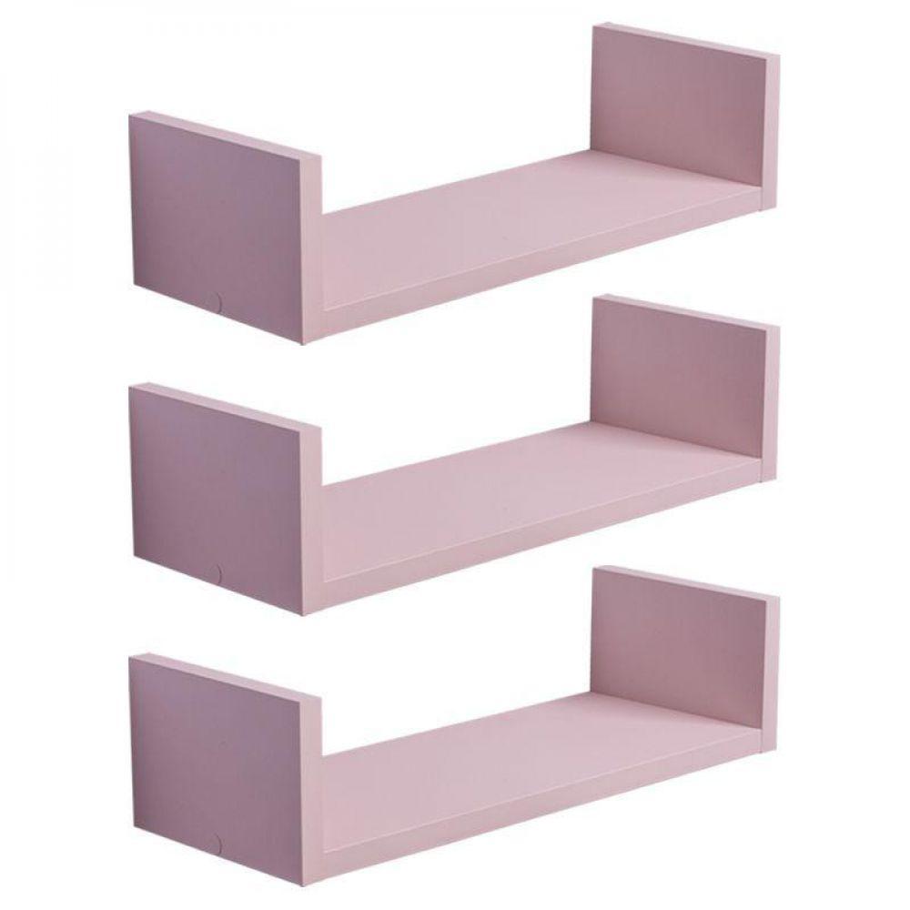 Kit 3 Prateleiras U 40 X 15cm Rosa Claro Suporte Invisível - 3
