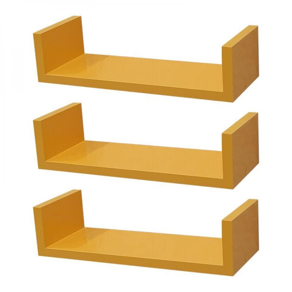 Kit 3 Prateleiras U 40 x 10cm Amarela Suporte Invisível - 1