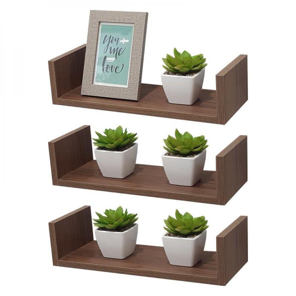 Kit 3 Prateleiras U 30 x 10cm Nogal Suporte Invisível - 2