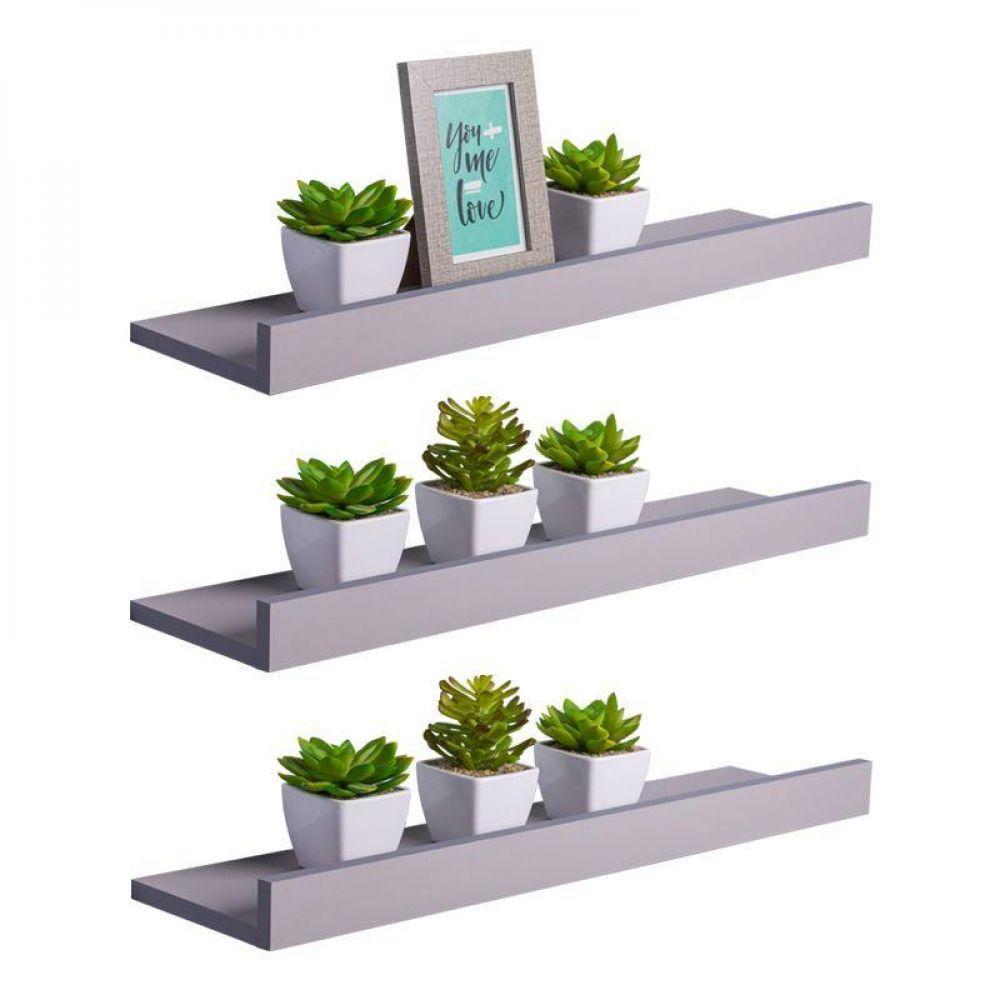 Kit 3 Prateleiras Porta Quadros 70 X 15cm Cinza Claro - 1