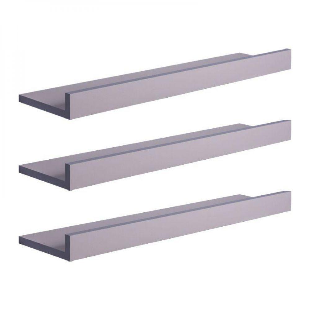 Kit 3 Prateleiras Porta Quadros 70 X 15cm Cinza Claro - 5