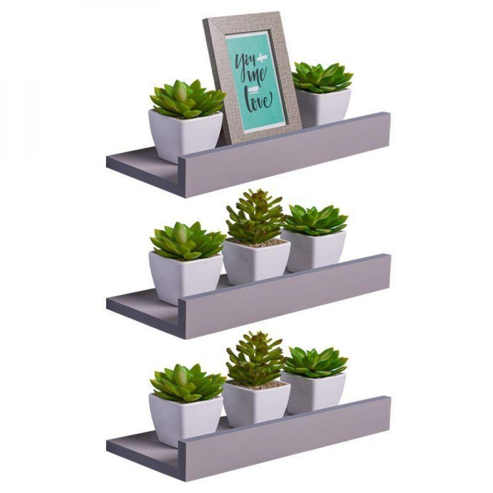 Kit 3 Prateleiras Porta Quadros 40 X 15cm Cinza Claro - 1