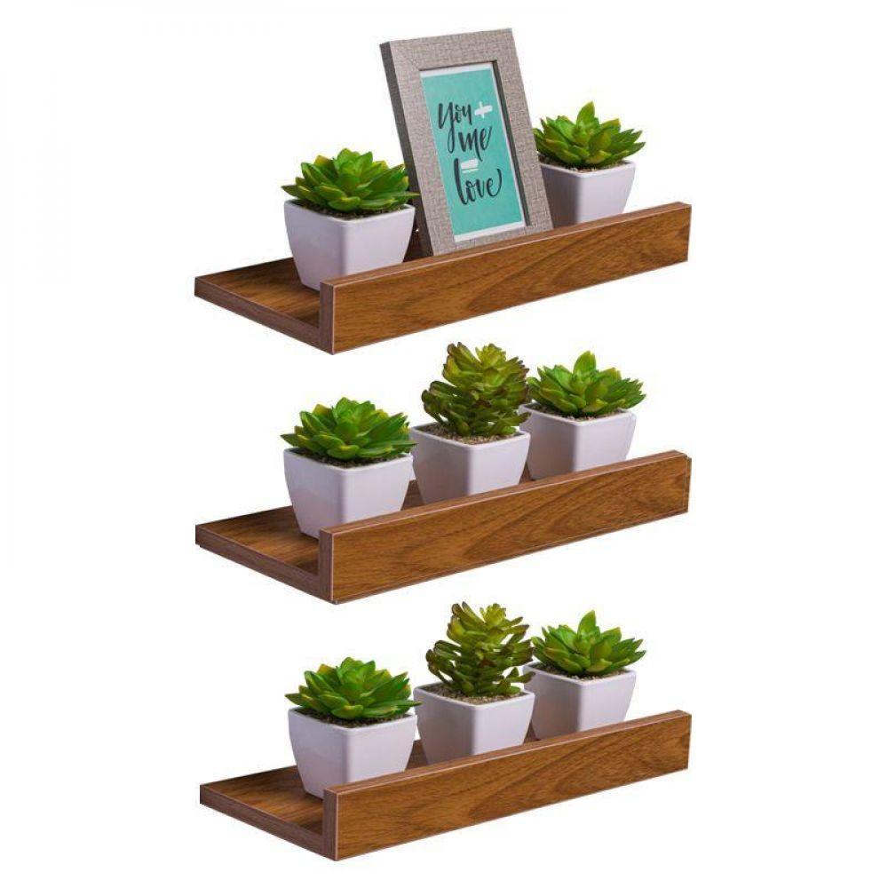 Kit 3 Prateleiras Porta Quadros 50 X 10cm Freijó - 1