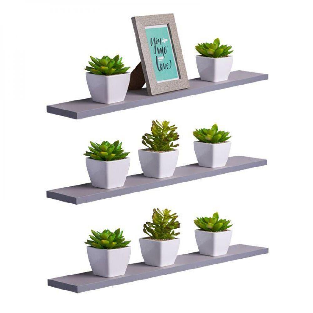 Kit 3 Prateleiras 70 X 15cm Cinza Claro Suporte Invisível - 1