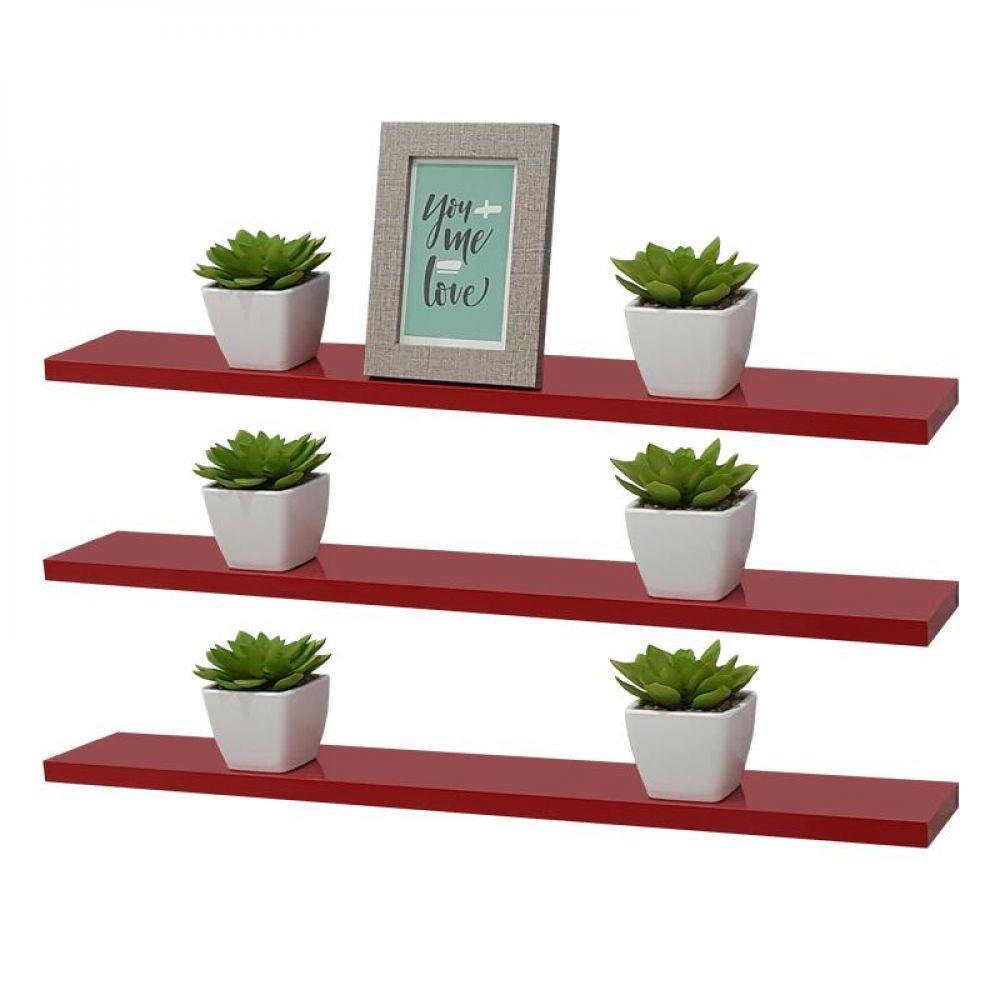 Kit 3 Prateleiras 50 X 20cm Vermelha Suporte Invisível - 2