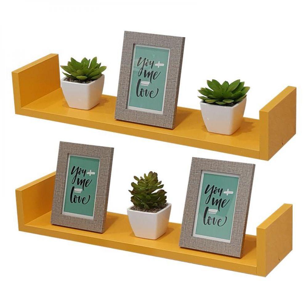 Kit 2 Prateleiras U 70 X 20cm Amarela Suporte Invisível - 2