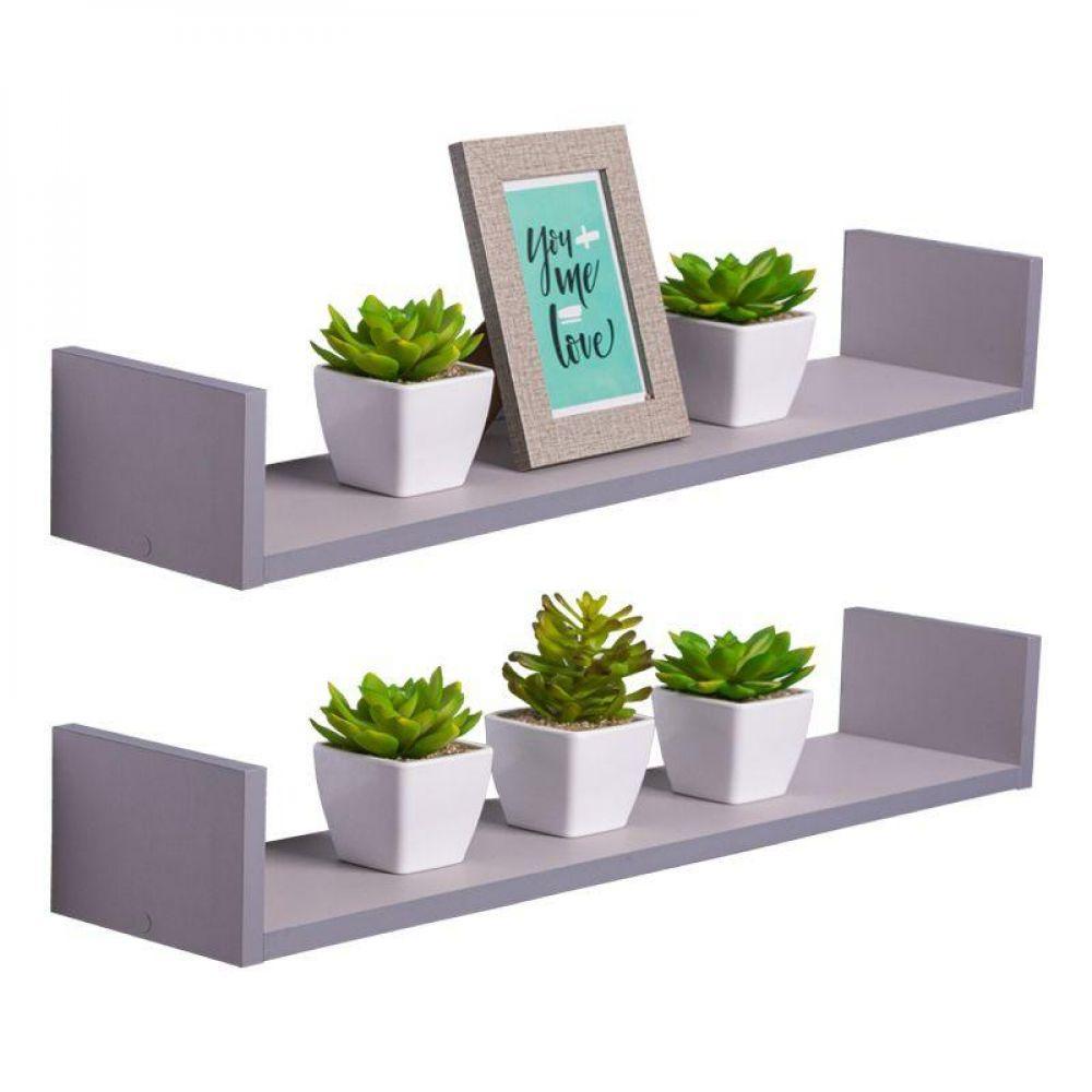 Kit 2 Prateleiras U 100 X 15cm Cinza Claro Suporte Invisível - 1