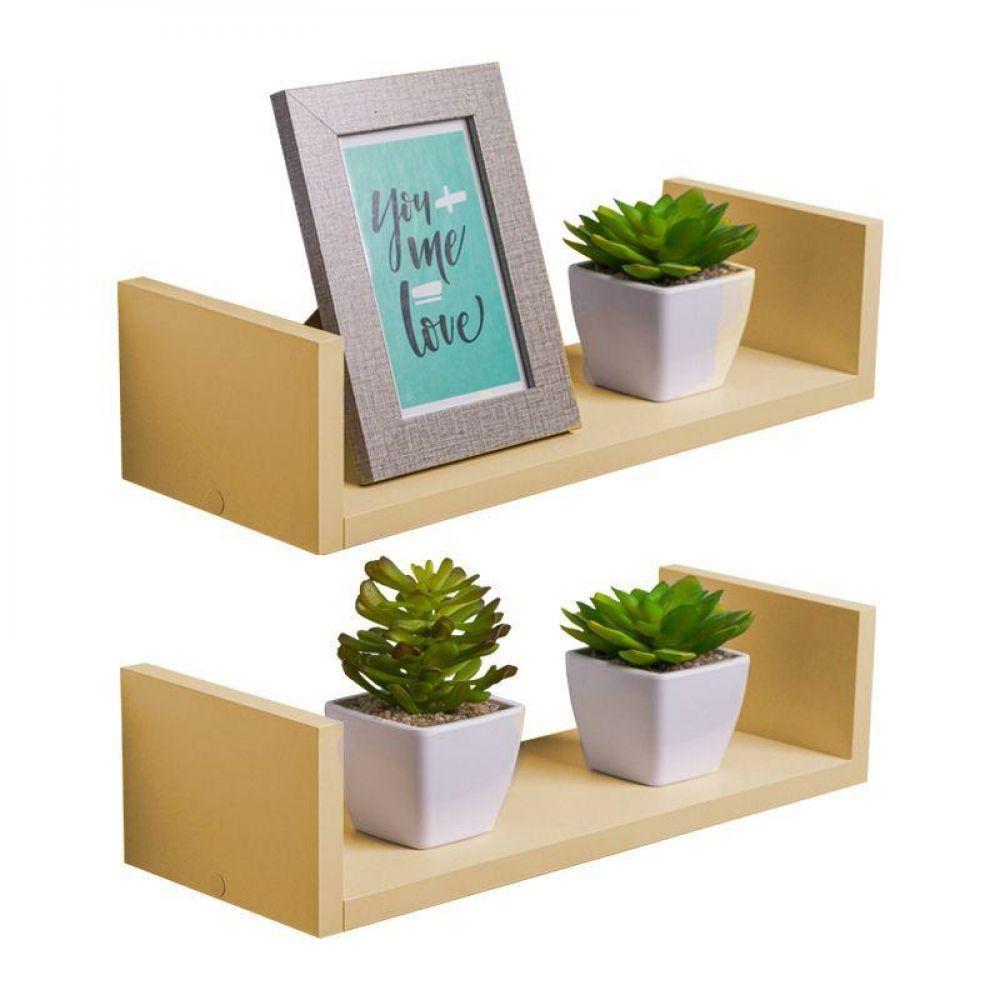 Kit 2 Prateleiras U 50 X 10cm Bege Claro Suporte Invisível - 1